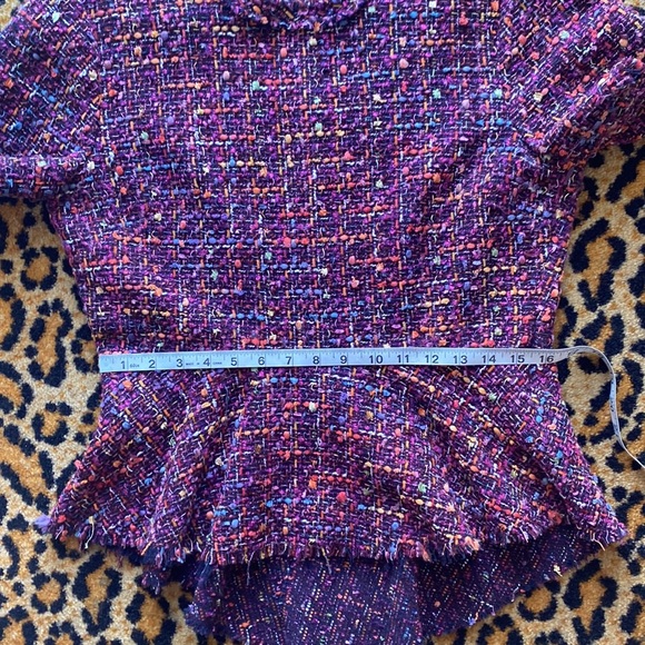 Zara multicolor raw hem tweed keyhole back peplum size M - Picture 13 of 16